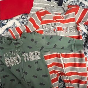 Little Brother Baby Striped Footed Onesie PJ’s 0-3 6-9 months Lot of 3 pajamas